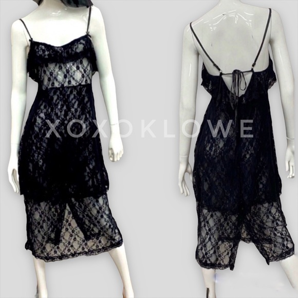 POL Sheer Lace Layering Slip Dress Spaghetti Straps Tiered Skirt - Picture 3 of 11